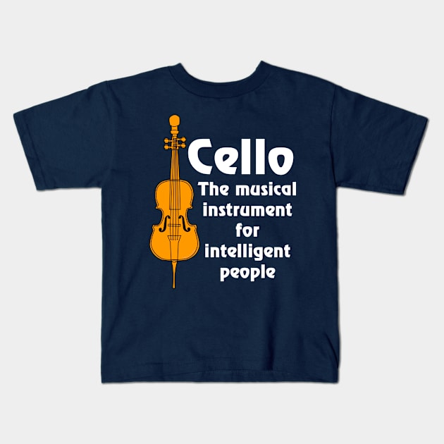 Intelligent Cello White Text Kids T-Shirt by Barthol Graphics